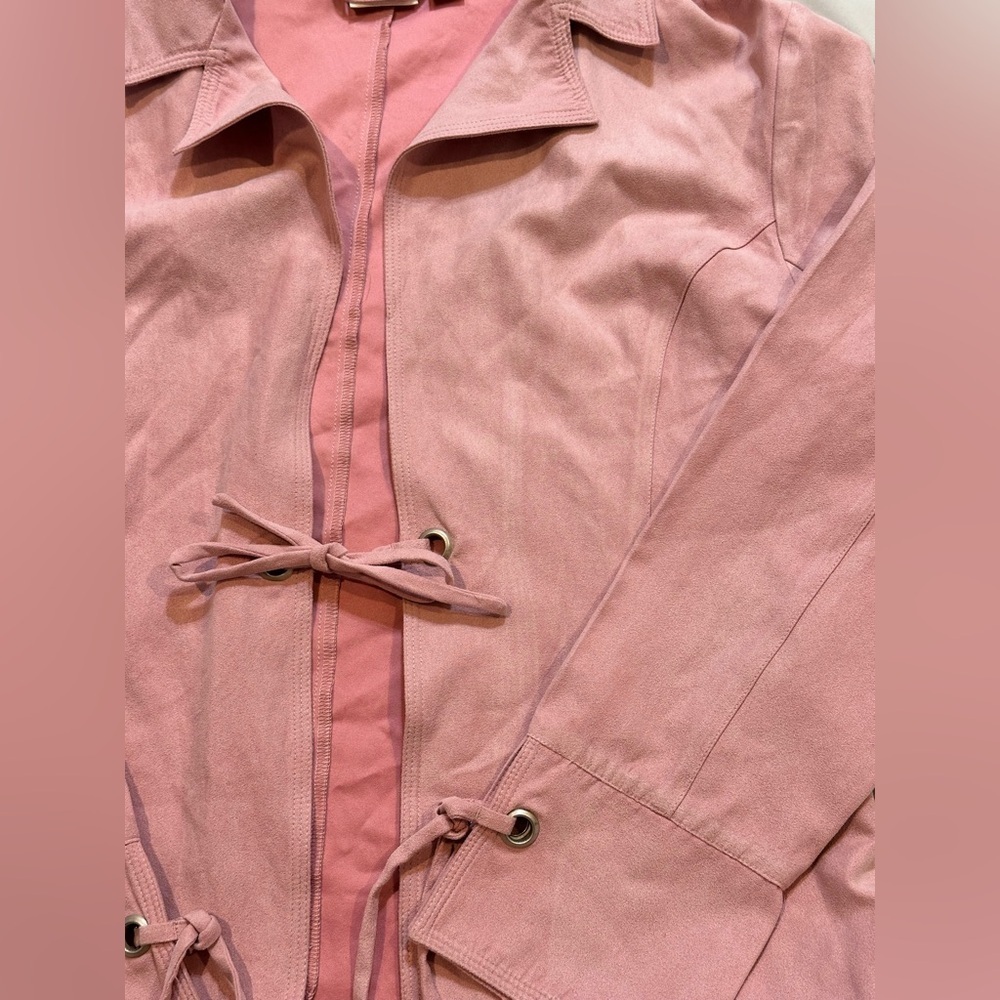 Cato Light Pink Suede Tie-front Jacket - Picture 7 of 14